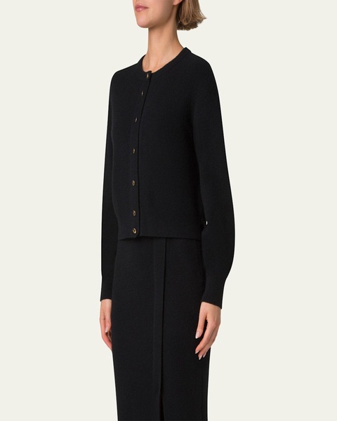 Short Ribbed Cashmere Cardigan