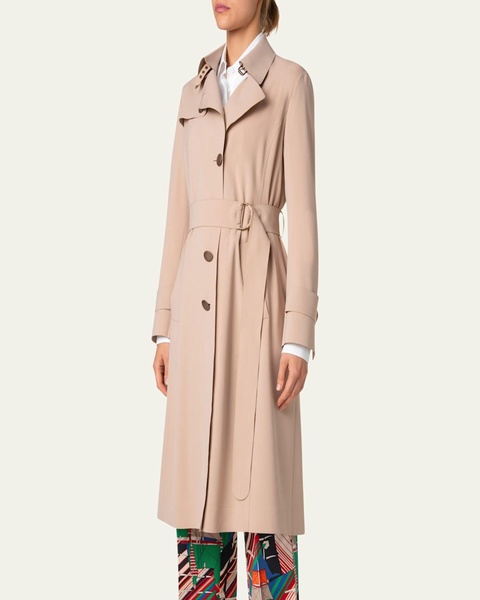 Techno Laser Cut Crepe Belted Trench Coat