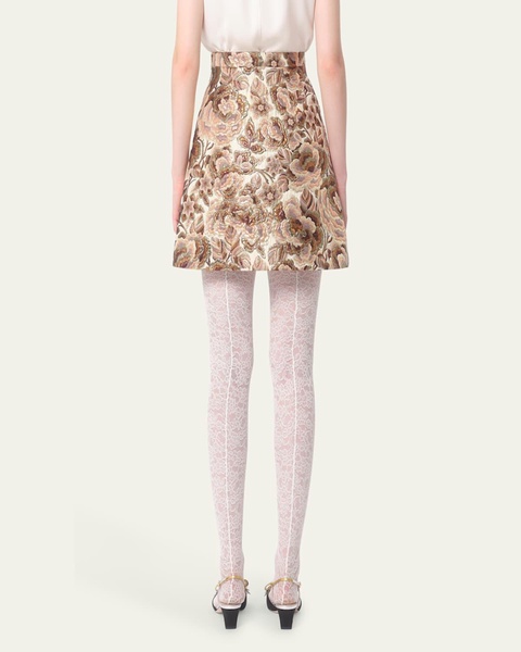 Brocade Floral Mini Wool Skirt