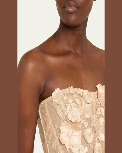 Jasmine Embroidered Strapless Column Gown