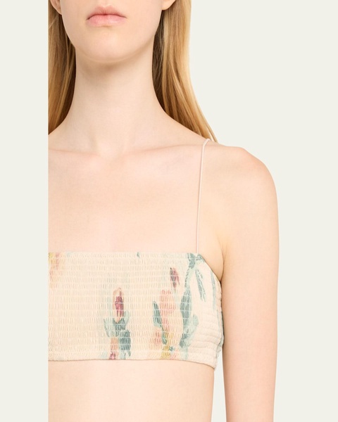 Faded Floral Smocked Bikini Top