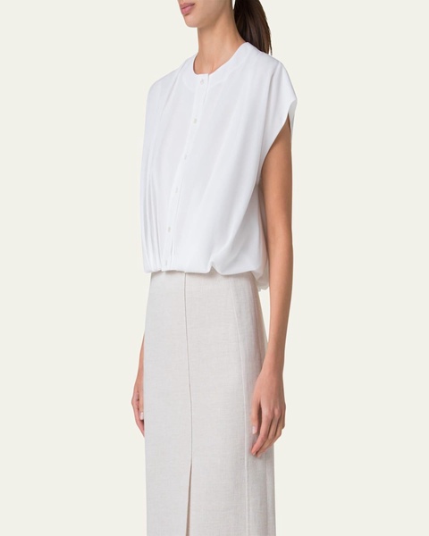 Sleeveless Cotton Voile Bubble Blouse