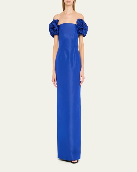 Off-Shoulder Flower Column Gown