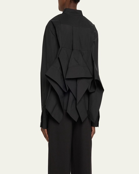 Poplin Ruffle Back Cropped Blouse