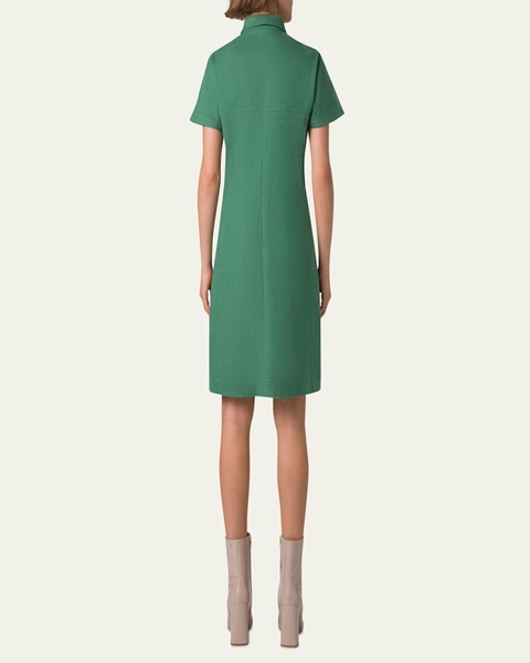 Short-Sleeve Cotton Denim Stretch Polo Shirtdress