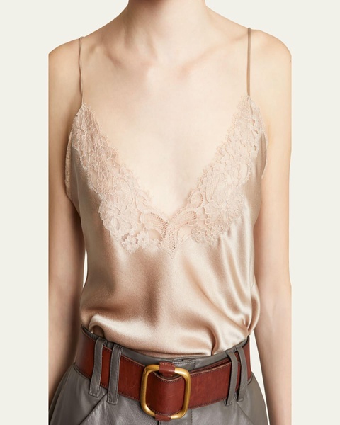 Satin Blouse with Lace Detail