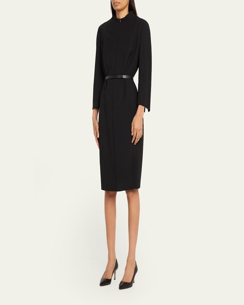 Split-Neck Double-Face Wool Sheath Dress