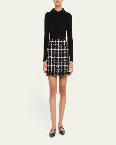 Metallic Check Tweed A-Line Mini Skirt