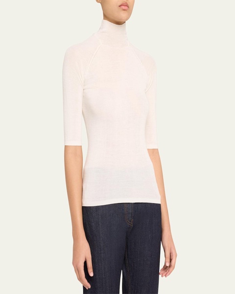 Elbow-Sleeve Turtleneck Sweater
