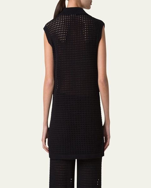 Long Chunky Mesh Knit Polo Top