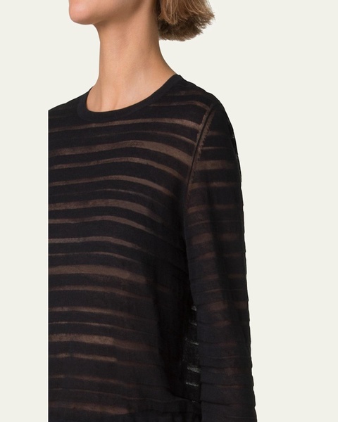 Sheer Stripe Knit Crewneck Sweater