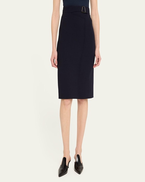 Trapezoid Buckle Wrapped Wool Pencil Skirt