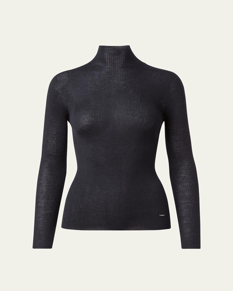 Cashmere-Blend Fine Ribbed Knit Top
