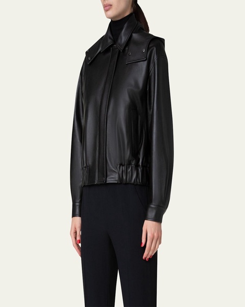 Wanda Nappa Leather Hooded Bomber Jacket