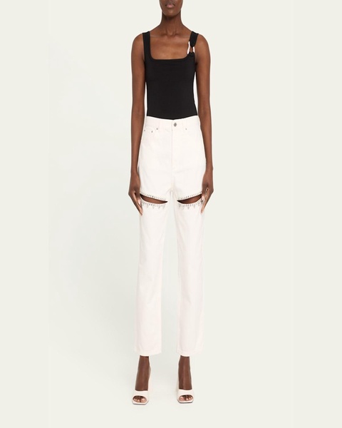 Crystal Slit Straight-Leg Jeans