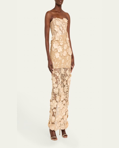 Jasmine Embroidered Strapless Column Gown