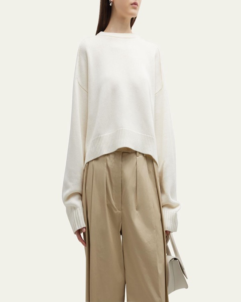 Bruzzi Wool-Cashmere Raglan-Sleeve Crop Sweater