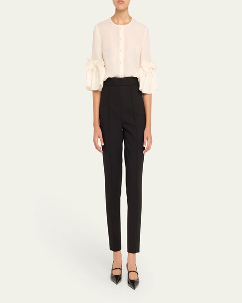 High-Rise Pintuck Skinny-Leg Pants