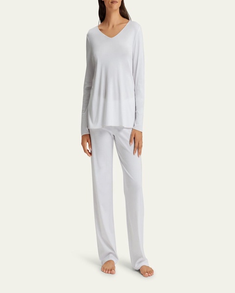 Silk-Trim Mercerized Cotton Pajama Set