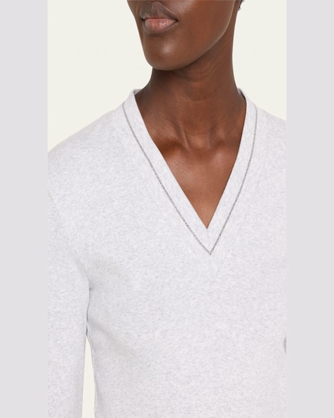 Cotton Ribbed Knit Top with Monili Detail