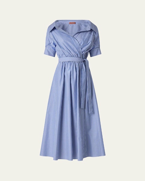 Lydia Stripe Poplin Midi Wrap Dress