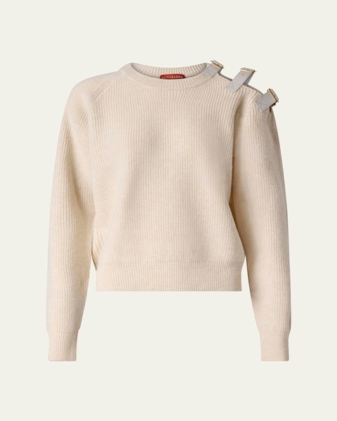 Ness Buckled Cold-Shoulder Wool Cashmere Sweater