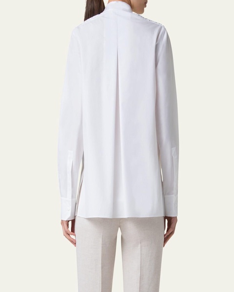 Gathered Shoulder Button Down Poplin Blouse