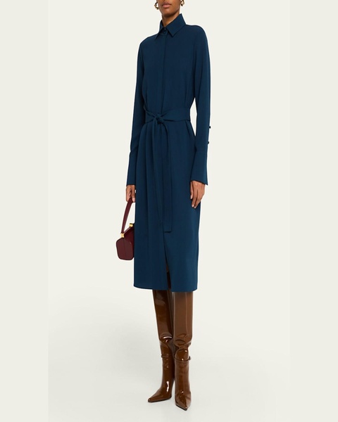 Belted Split-Cuff Shirtdress