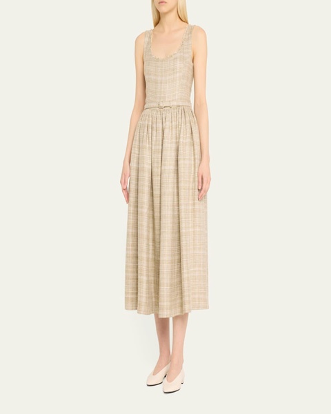 Raw Edge Belted Midi Linen Dress