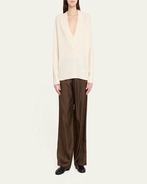 Sage Plunging V-Neck Cashmere Oversized Sweater