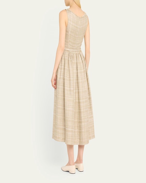Raw Edge Belted Midi Linen Dress