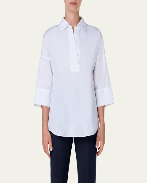 Kimono-Sleeve Split-Neck Blouse