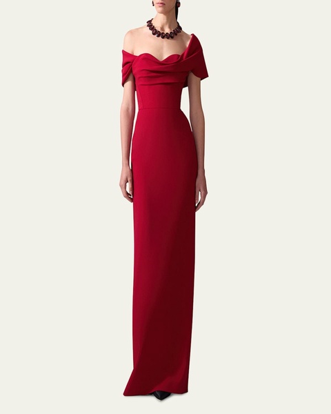Draped Off-Shoulder Column Gown