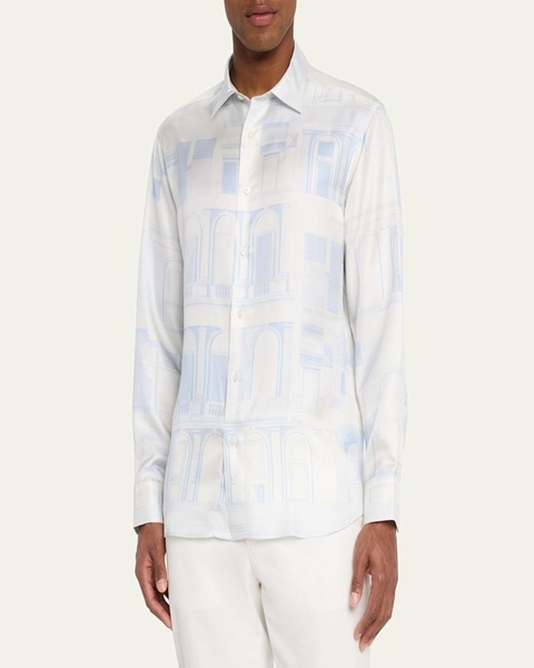 Men's Palace-Print Silk Dress Shirt
