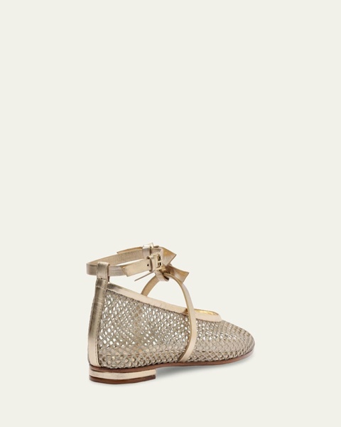 Slim Clarita Bow-Strap Fishnet Ballerina Flats