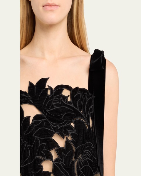 Peony Guipure Embroidered Bow-Strap Mini Dress