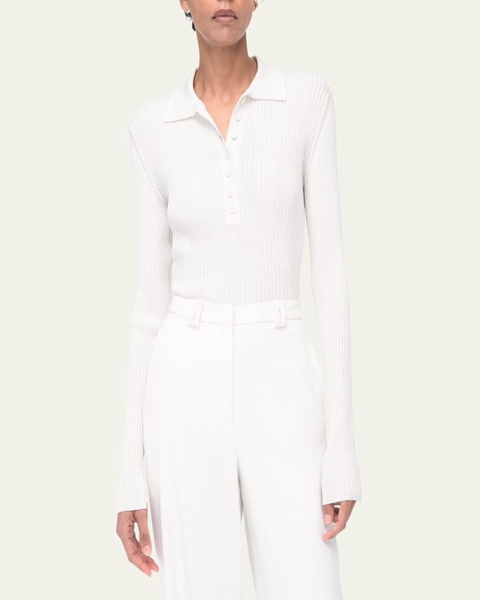 Ribbed Knit Polo Top