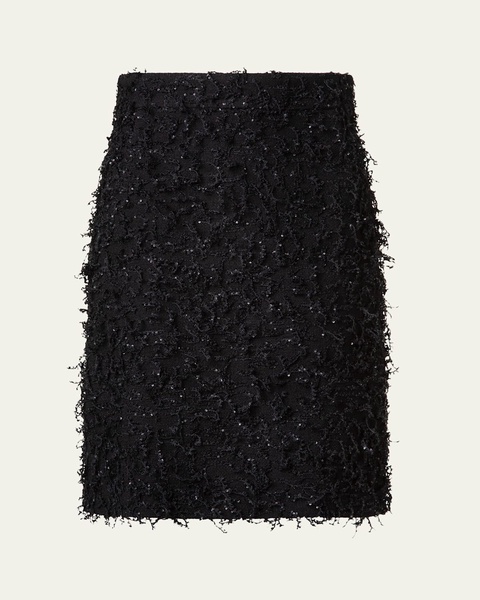 Short Sequined Fringe Boucle Skirt