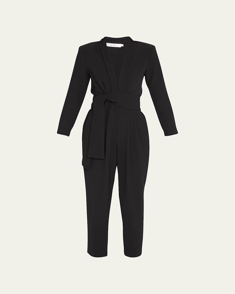 Kieran Belted Long-Sleeve Jumpsuit