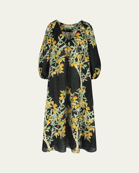 Flower Printed Linen Maxi Dress