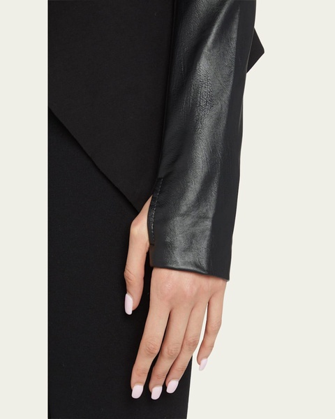 Drape-Front Quilted Faux-Leather Jacket