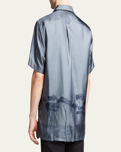 Men's Roman Tree-Print Silk Camp Shirt