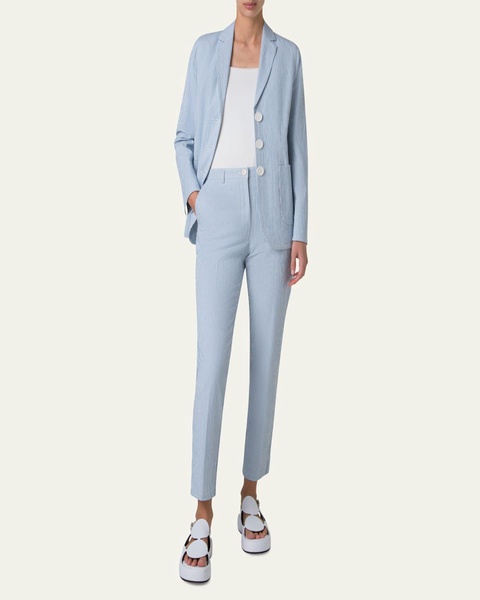 Striped Seersucker Three Button Blazer