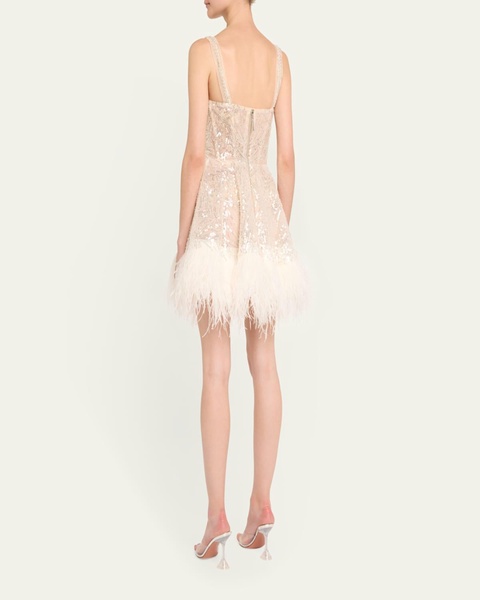 Mademoiselle Beaded Feather-Trim Mini Dress