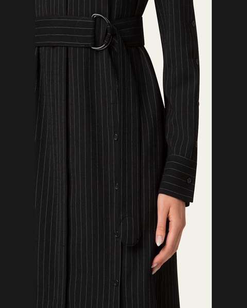 Pinstripe Belted Wool Shirt Dress