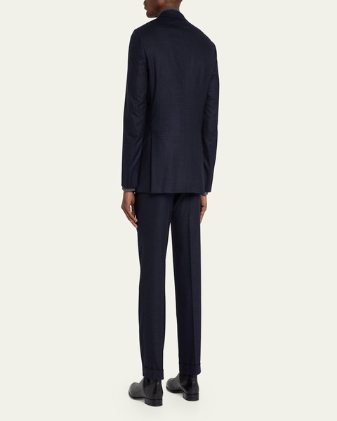 Men's Brun Wool Micro Check Suit