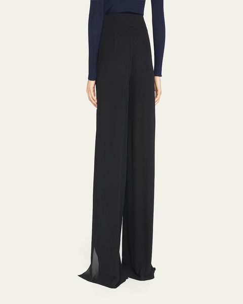 Layered Front-Slits Silk Georgette Wide-Leg Pants