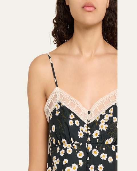 Toi Floral-Print Lace Trim Cami