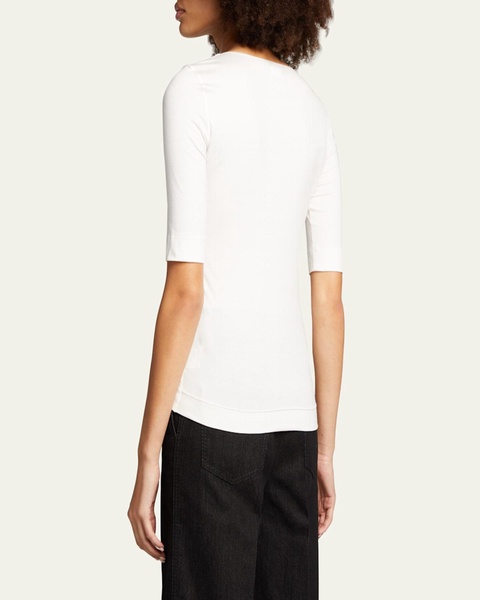 Cotton 1/2-Sleeve Square-Neck Tee