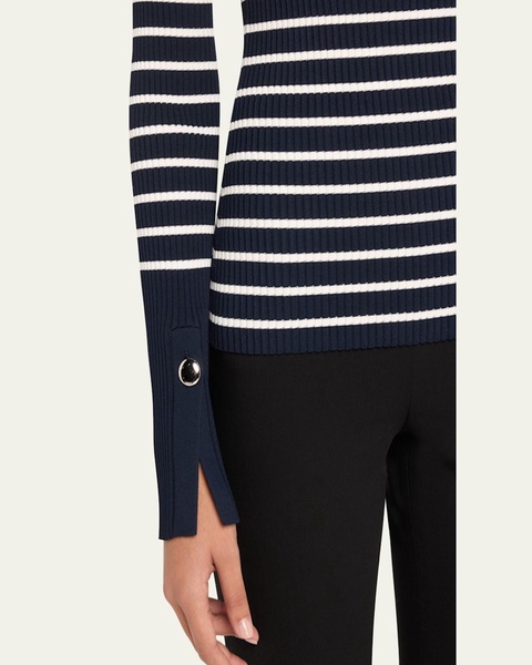Anya Ribbed Stripe Boat-Neck Top